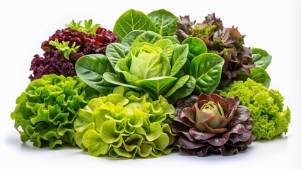 Fresh, colorful lettuce leaves set on a clean white surface, inspiring healthy eating. Create delightful salads and imaginative dishes that celebrate nutrition and vibrant flavors.