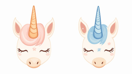 Flat Unicorn Face & Horn Icon Vector Illustration for Design Projects