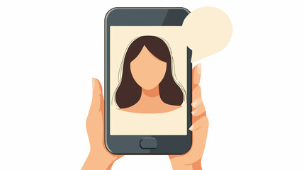 Virtual communication concept: faceless woman in smartphone with chat bubble