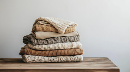 Neatly Folded: Freshly Laundered Women's Clothes on Wooden Table