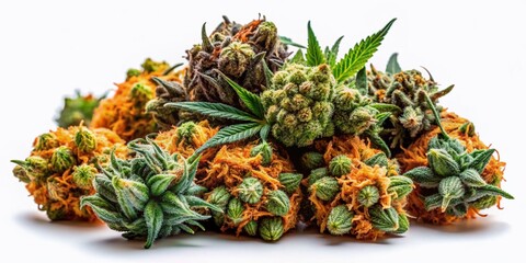 Obraz premium High-quality cannabis bud illustration against a white backdrop, designed for marijuana enthusiasts and herbal remedy advocates. Suitable for educational purposes and engaging presentations.