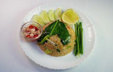 Fried rice with pork, egg and vegetables