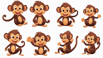Fototapeta premium Happy Monkey Set - Cute Cartoon Vector Illustration Ideal for Kids Design