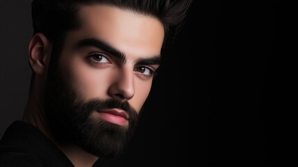Fototapeta premium Man with a beard and mustache is standing in front of a black background