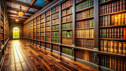 Obraz premium In long exposure brilliance, ancient library walls come alive, displaying historical texts and manuscripts, encapsulating the essence of eras long past in luminous trails.