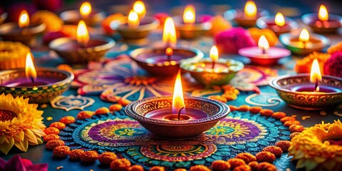 Intricate Seamless Diwali Motifs Pattern for Festival of Lights Celebration with Vibrant Colors and High Depth of Field for Festive Decor and Invitations