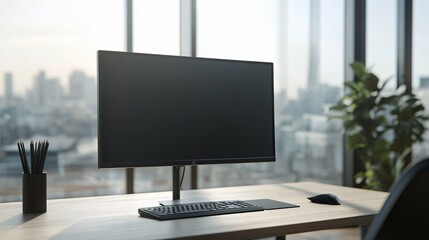 Modern Workspace With Computer Monitor Keyboard And Mouse