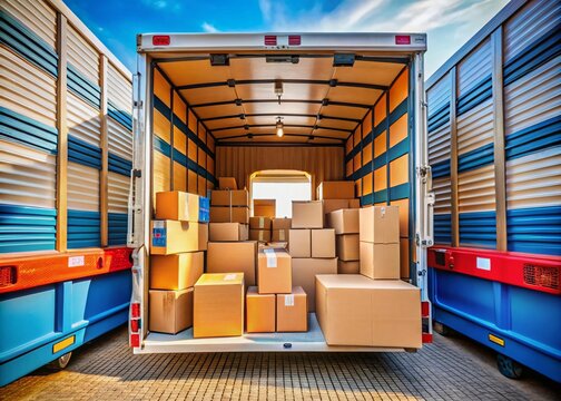 Large truck filled with boxes for expert moving services—neat and organized arrangement ensures efficient relocation for a seamless and stress-free experience.