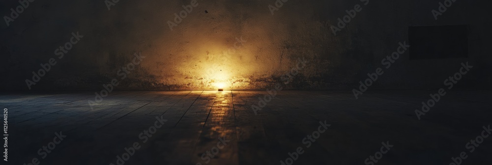 Leinwandbilder a small light source shines in a dark and empty room, highlighting the feeling of abandonment and bl