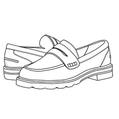 Women's Slip On Loafers Flat Casual Shoes Line art, Technical sketch hand drawing outline vector doodle side and rear view isolated on white background for coloring page