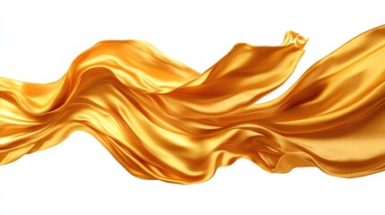 golden cloth material flying in the wind. Isolated on white background.