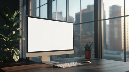 Fototapeta premium Modern Desktop Computer Setup Near Large Window