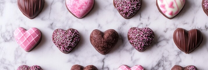 Assorted Chocolate Heart Candies On Marble