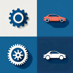 Naklejka premium Four minimalist icons for automobile manufacturing and design, ideal for logos, vehicle design, and car production websites.