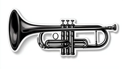 Naklejka premium a trumpet icon sticker, vintage-inspired, monochrome engraving style, isolated on white background