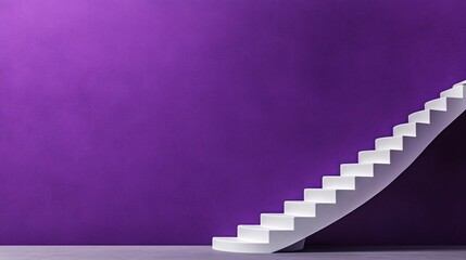 Minimalist white staircase against a vibrant purple wall
