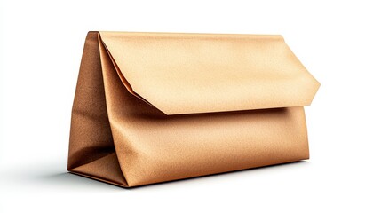 A small rectangular brown paper bag with hand-folded design, high-detail 3D modeling, isolated on white background