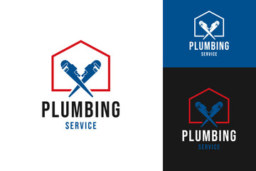 Home plumbing service logo design template with plumbing keys vector illustration