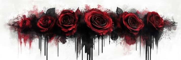 Dark Red Roses Abstract Artistic Paint Dripping Design