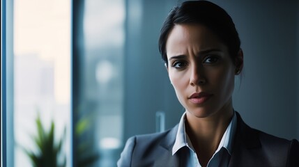 Woman is standing in front of a window