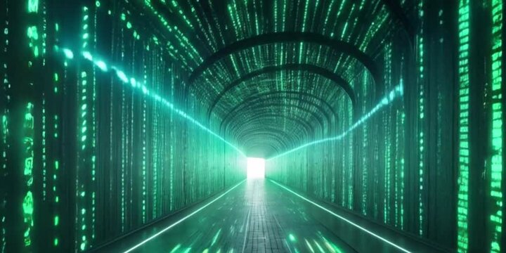 tunnel cracked binary code matrix green futuristic hacking digital binary code matrix 01 background. seamless looping overlay 4k virtual video animation background