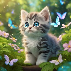 Gatinho fofo cinza e branco