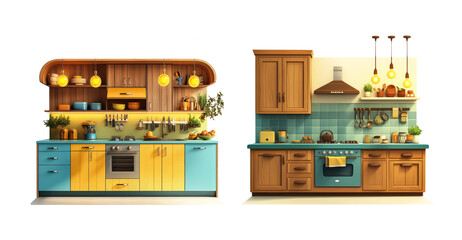 Fototapeta premium Modern Kitchen Design with Stylish Colors and Lights