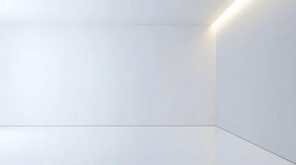 A minimalist white room with smooth surfaces and soft lighting, ideal for presentations or displays.