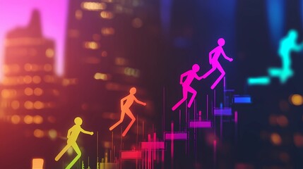 Abstract human figures climbing upward, symbolizing career growth and success