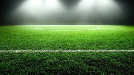 Obraz premium Green soccer field, bright spotlights-