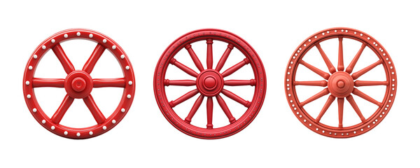 Fototapeta premium Vintage Red Wooden Wheels on Transparent Background