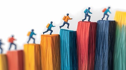 Abstract human figures climbing upward, symbolizing career growth and success