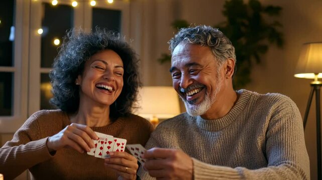 Joyful game night: laughter and playful moments in a cozy living room