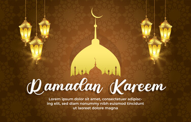 Fototapeta premium ramadan kareem 2025 template banner with beautiful islamic ornament with brown background design 040