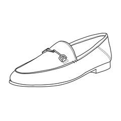 Women's Loafers Flat Slip On Shoes Line art, Technical sketch hand drawing outline vector doodle 3D Side Isometric view isolated on white background for coloring page