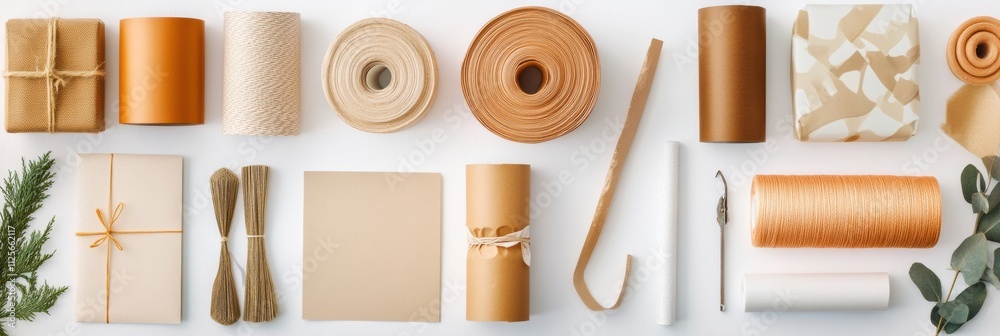 Aufkleber assorted gift wrapping supplies displayed on a flat surface with an inviting space for writing perso