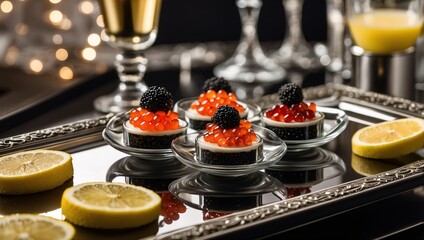 Luxurious Caviar Service for New Year's Eve with Blinis and Sour Cream