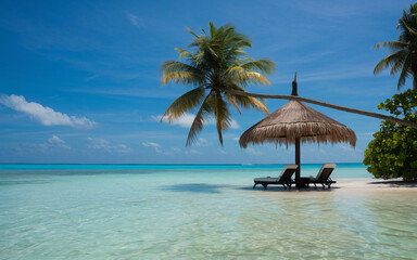 Chairs And Umbrella In Tropical Beach 