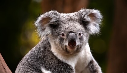 Fototapeta premium A captivating close-up portrait of a koala, highlighting its soft fur and endearing expression. This image captures the beauty of Australian wildlife.