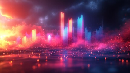Fototapeta premium Abstract landscape with vibrant colors and light effects.