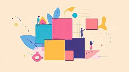 business strategy flat design top view corporate planning cartoon drawing Triadic Color Scheme