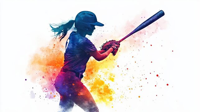Softball Player Swinging Bat In Dynamic Pose