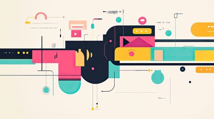 Obraz premium customer journey flat design side view user experience animation Triadic Color Scheme 