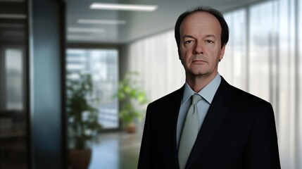 Fototapeta premium Man wearing a suit and tie stands in front of a window