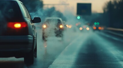 Fototapeta premium Traffic jam caused by vehicle emissions urban road photographic scene foggy environment street view environmental awareness