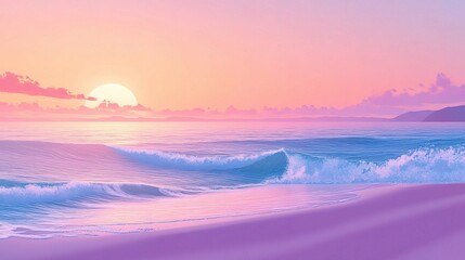 Obraz premium Soft Pink and Purple Gradient Sky Over Ocean During Sunset