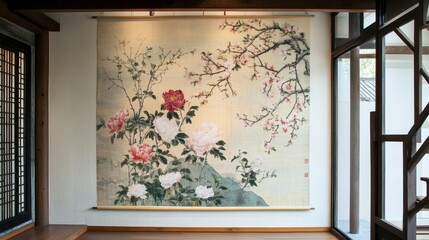 Elegant floral wall art display modern interior decoration image serene environment indoor perspective artistic inspiration