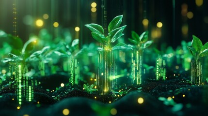 Digital growth emerging plants in a virtual environment nature scene futuristic concept lush greenery captivating view