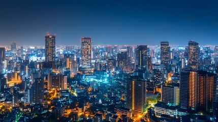 Obraz premium A breathtaking nighttime skyline of a vibrant city illuminated by colorful lights.