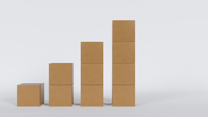 Stack of cardboard boxes on a white background, representing business success and growth. Ideal for marketing projects, presentations and reports.